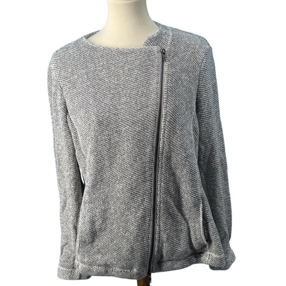 Eileen Fisher 100% Organic Cotton Twist Terry Zip-Front Moto Jacket Ash Size XL - Picture 2 of 10